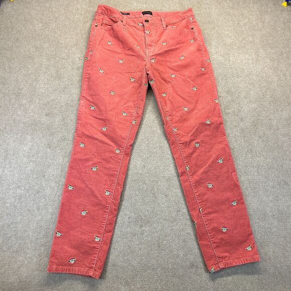 Talbots Corduroy Straight Leg Pants Womens Size 10P Pink Salmon Duck AOP Mallard - Picture 1 of 14